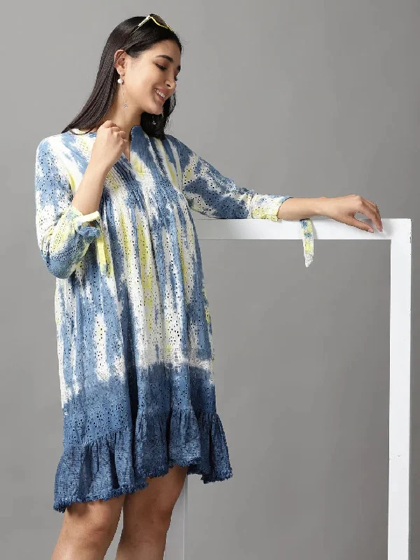 Casual Chic Women's White Tie Dye Fit and Flare Dress-GW-3291-White
