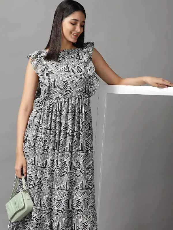 Discount Store Women's Olive Geometrical Fit and Flare Dress-AE-15730-Olive