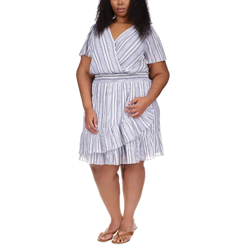 Affordable Women's Clothing Online MICHAEL Michael Kors Womens Plus Metallic Striped Fit & Flare Dress
