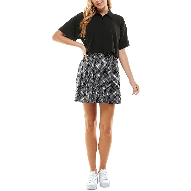 Online Shopping Boutiques Kingston Grey Womens Juniors Knit Plaid Two Piece Dress