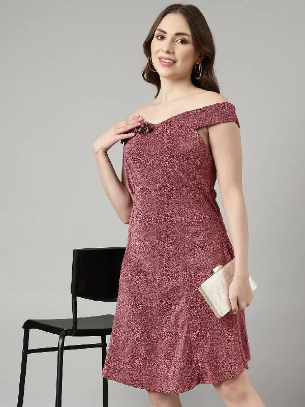 Clearance Sale Online Women Pink Solid A-Line Dress-TE-6-Pink