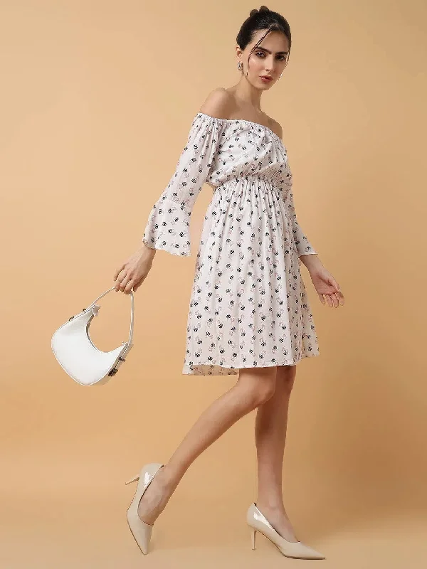 Casual Chic Clothing For Women Women's A-Line White Printed Dress-AE-9887-Whitenavyblue