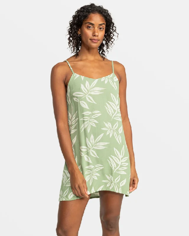 Classic Women's Clothing Styles Roxy Shine A Light Printed Dress-Oil Green Leavin