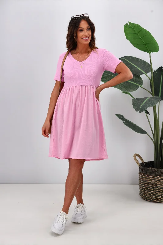 Fashion Women's Clothing Shine On Label Amara Rib Bodice Dress Pink