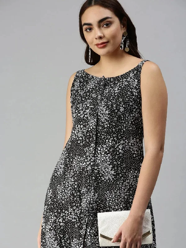 Women's Fashion Clothing Women Black Printed A-Line Dress-AE-9920-Blackwhite