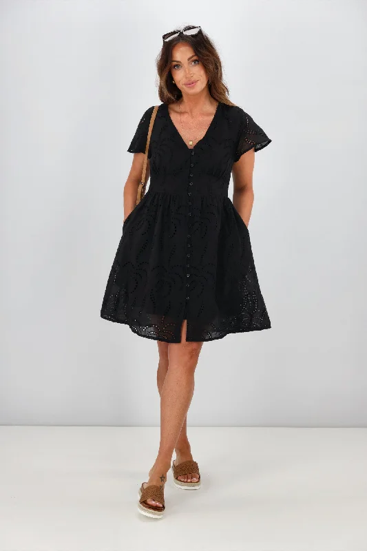 Women's Office Clothing Grace & Co Cotton Lace Dress Black