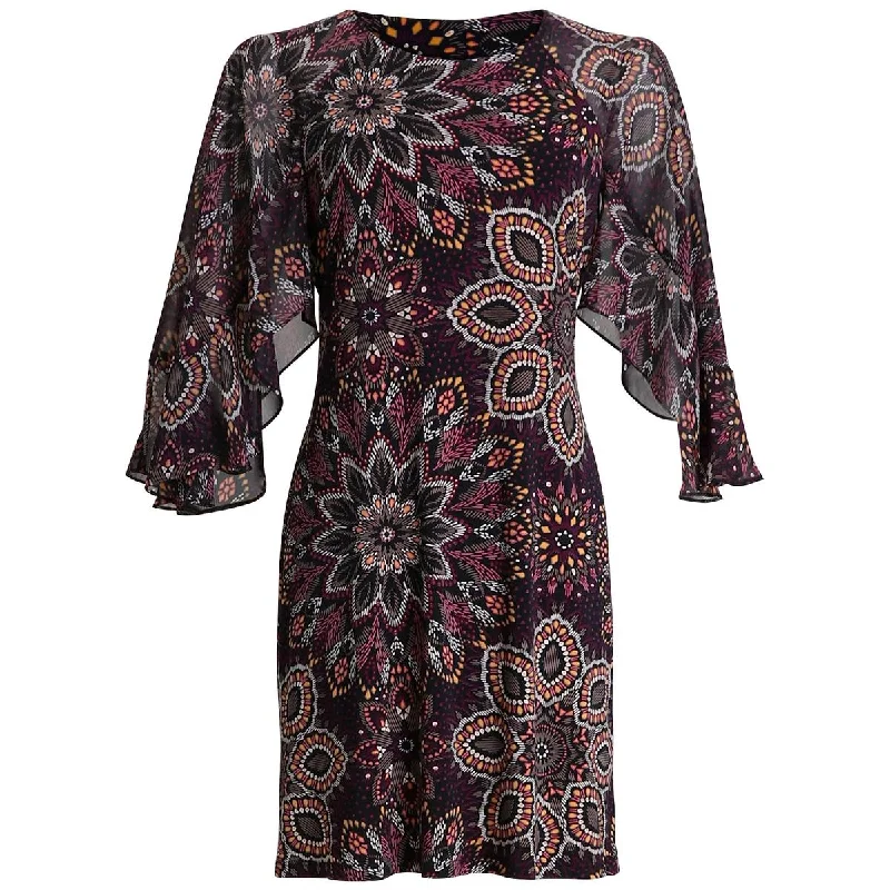 Affordable Women's Clothing Connected Apparel Womens Plus Mini Printed Fit & Flare Dress