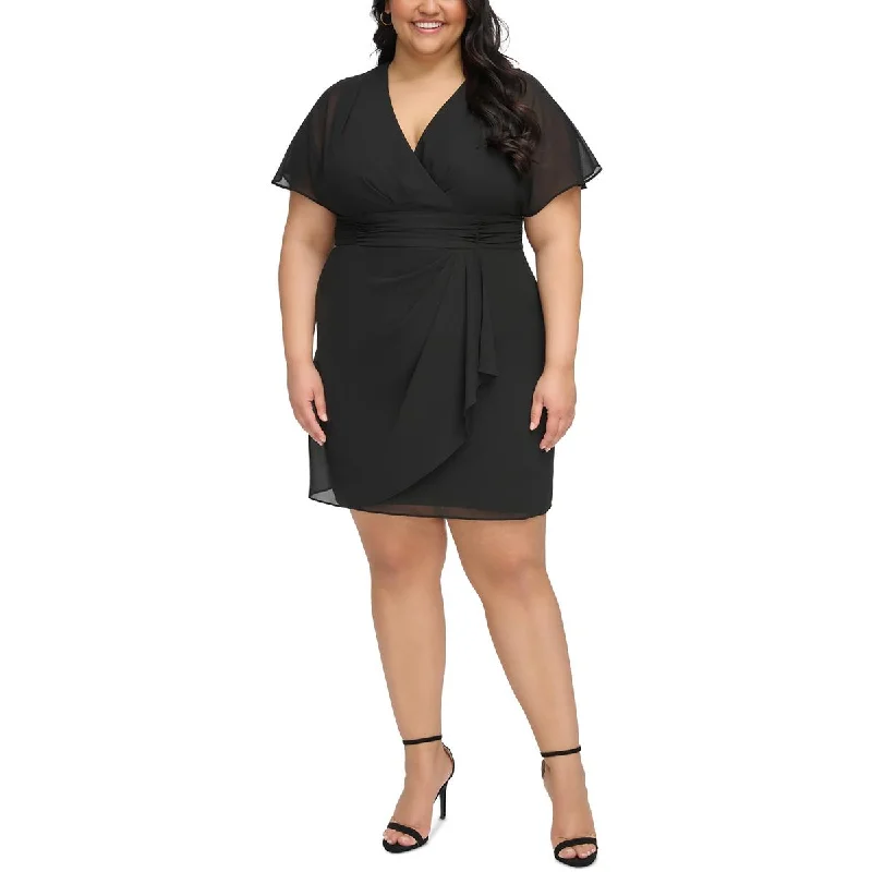 Vibrant Styles Jessica Howard Womens Plus Faux Wrap Chiffon Sheath Dress