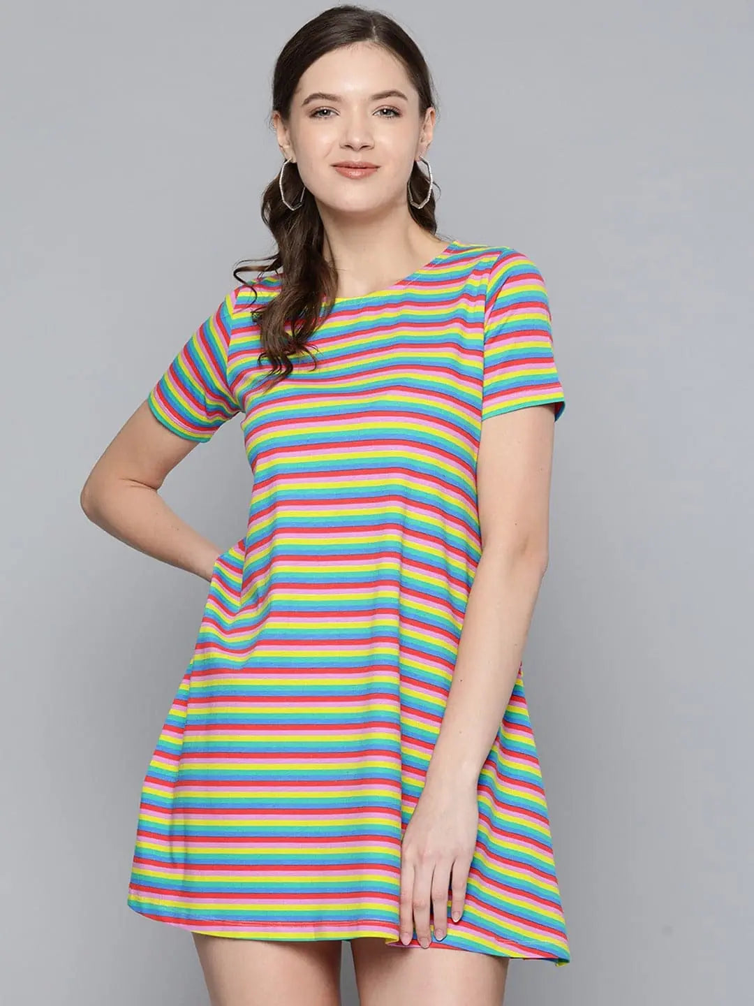 Fashion-Forward Women's Clothing Rainbow Stripes Tent Dress