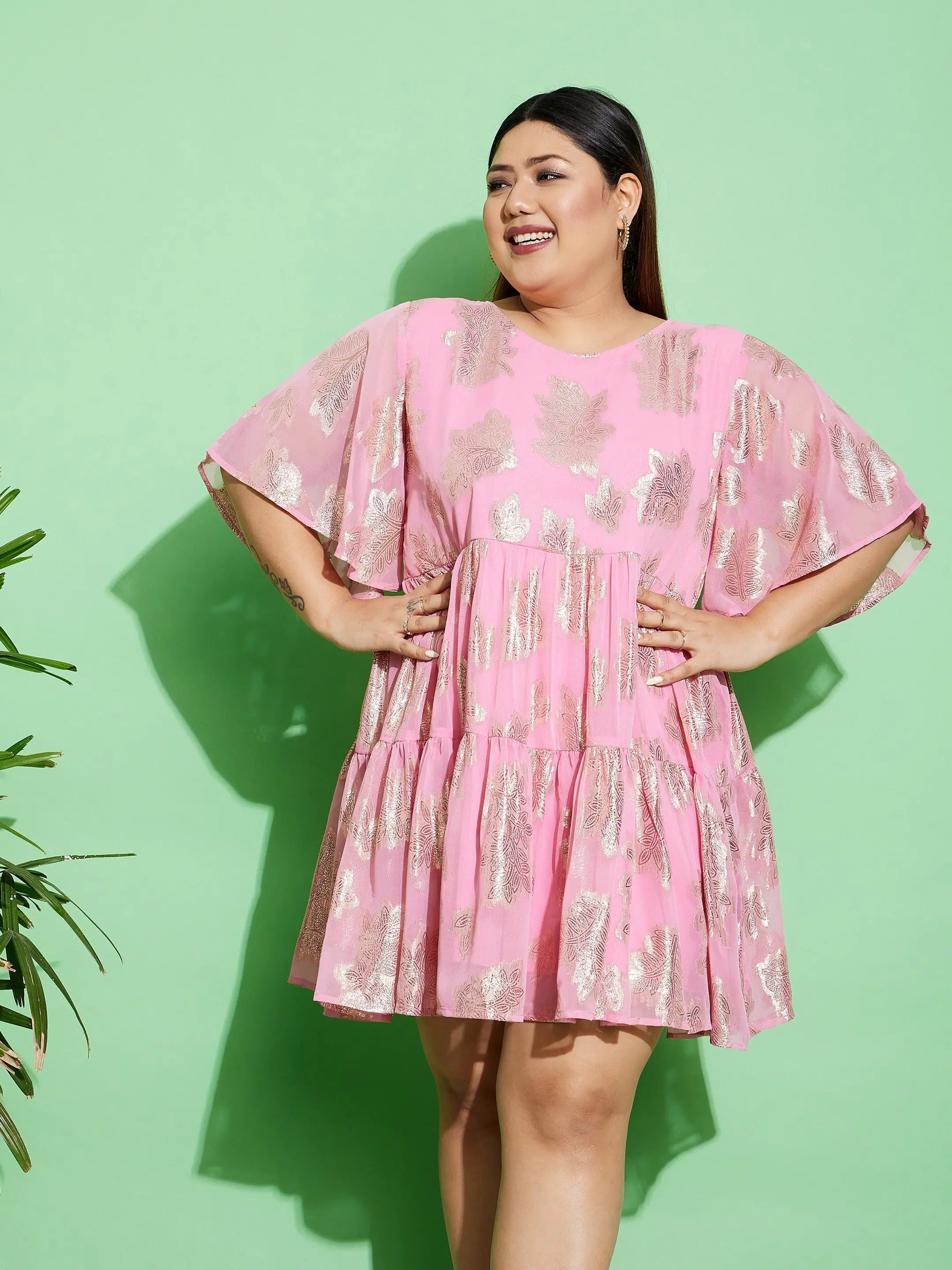 Affordable Women's Clothing Sale Online Women Pink Jacquard Tiered Dress