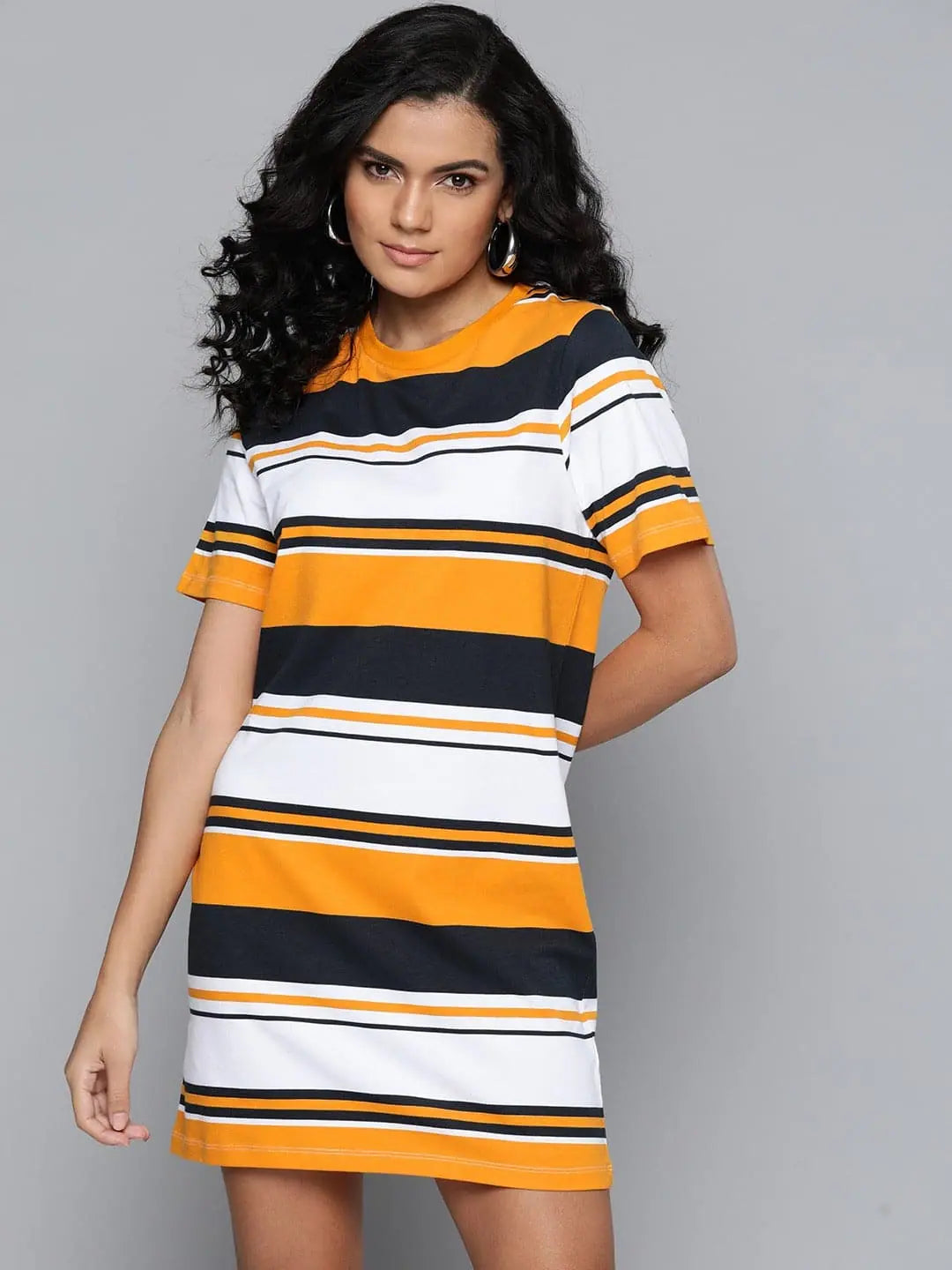Clothing Brands Mustard & White Stripes Sheath Dress