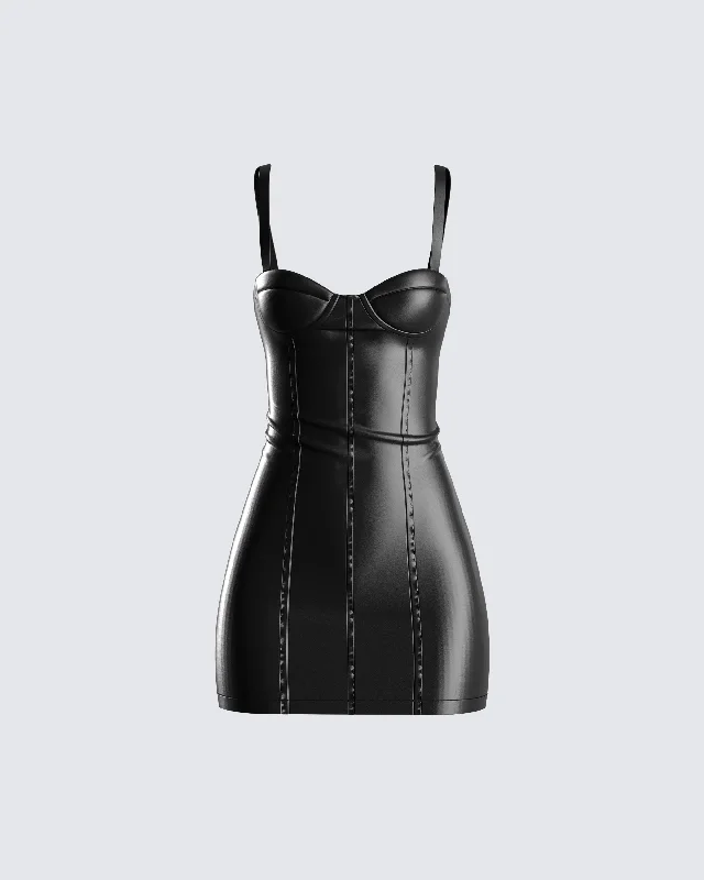 Stylish Savings Alara Black Vegan Leather Dress