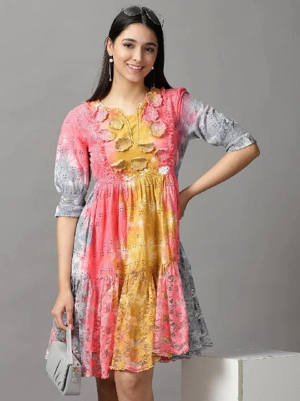 Online Clothing Boutiques Women's Multi Tie Dye Fit and Flare Dress-GW-3293-Multi
