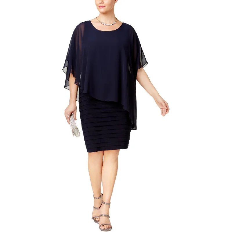 Women's Professional Clothes Betsy & Adam Womens Plus Chiffon Overlay Shutter Pleat Cocktail Dress