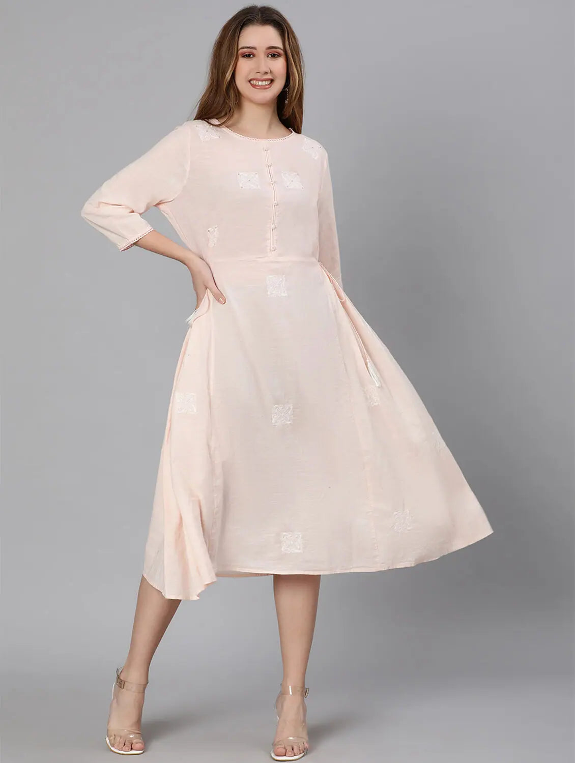 Women's Evening Clothes Summery Solid Peach Women Dress