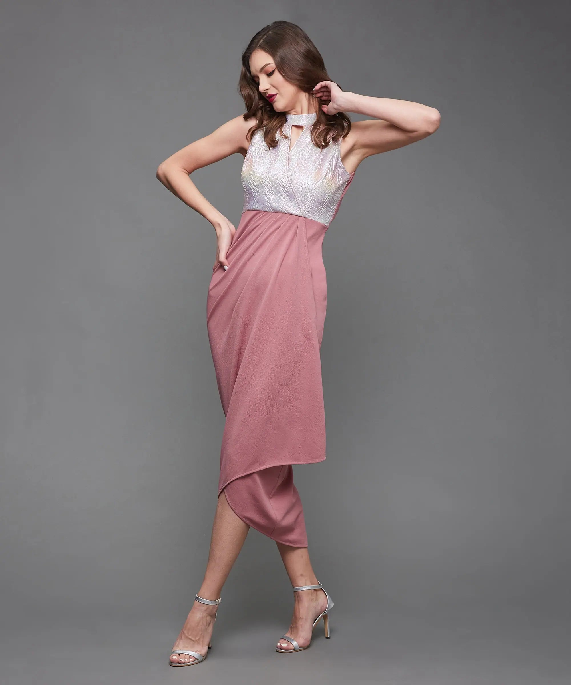 Exclusive Online Sale A Mayfair Draped Halter Dress Dusty Pink