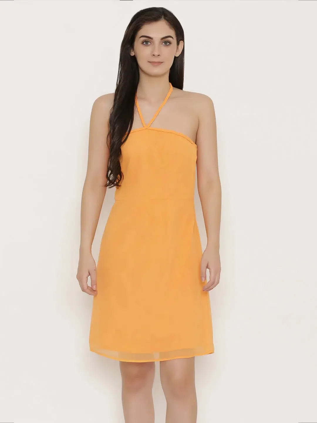 Summer Sale Short braid neckline Dress in Peach