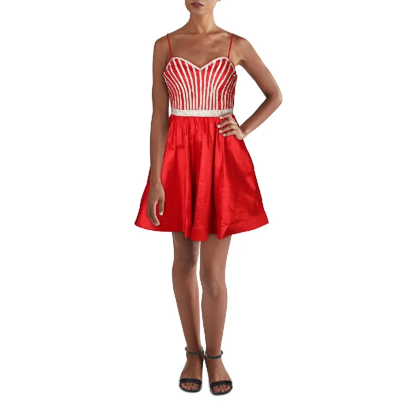 Chic Casual Style Crystal Doll Womens Juniors Rhinestone Mini Fit & Flare Dress