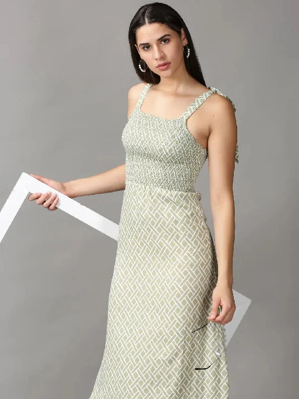 Women's High-Fashion Garments Women's Green Printed Fit and Flare Dress-AE-15682-Green
