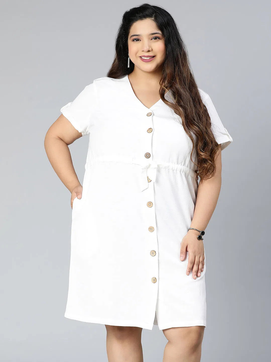 Online Boutique Clothing Polo white button-down plus size Linen Blend dress