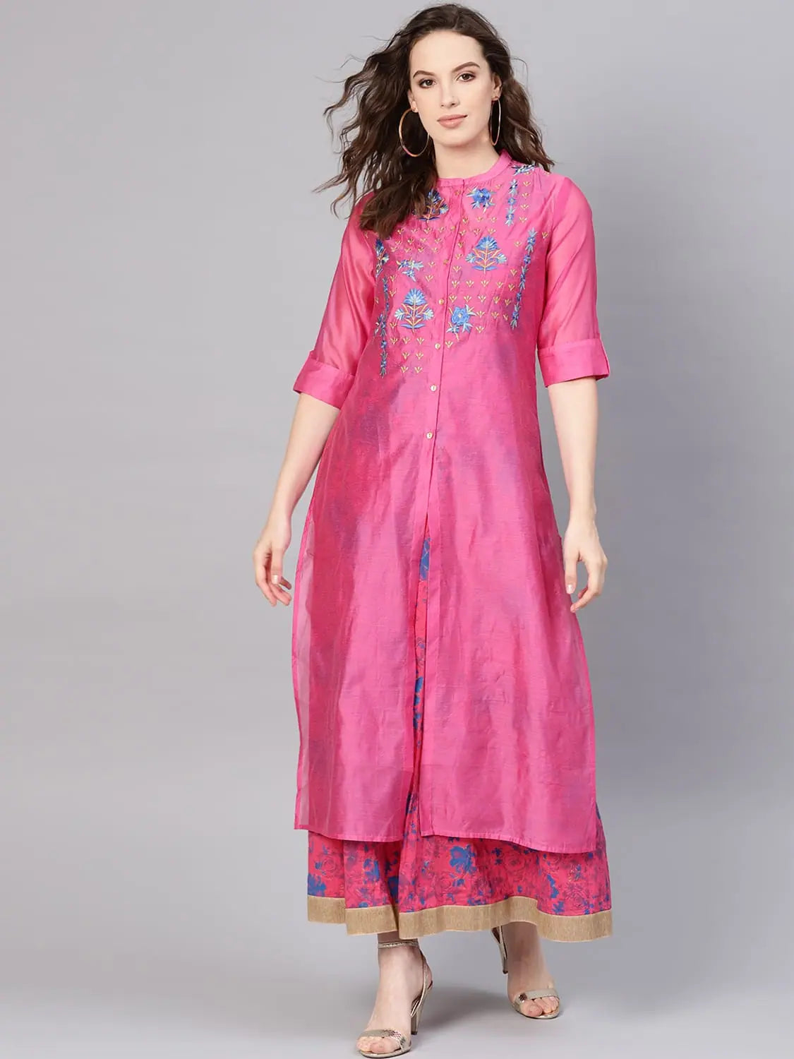Chic Women's Outfit Ideas Juniper Fuschia Chanderi Embroidered 2 Piece Kurta Dress