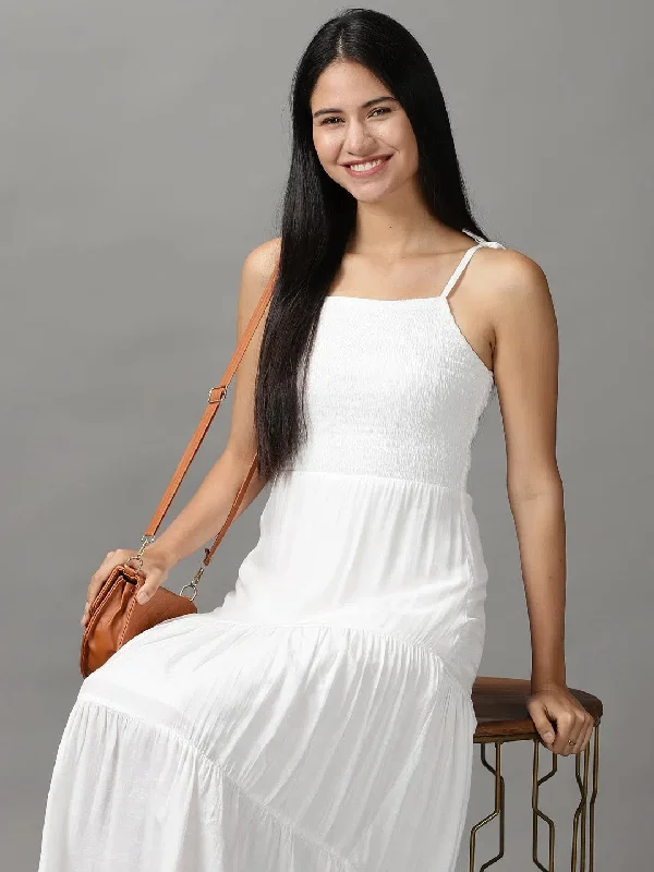 Women's Clothes For Outdoor Events Women's White Solid Fit and Flare Dress-AE-15706-White