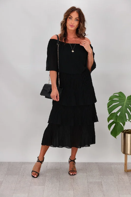 Tailored Clothing For Women Sambara Abbie Pleated Layer Dress Black