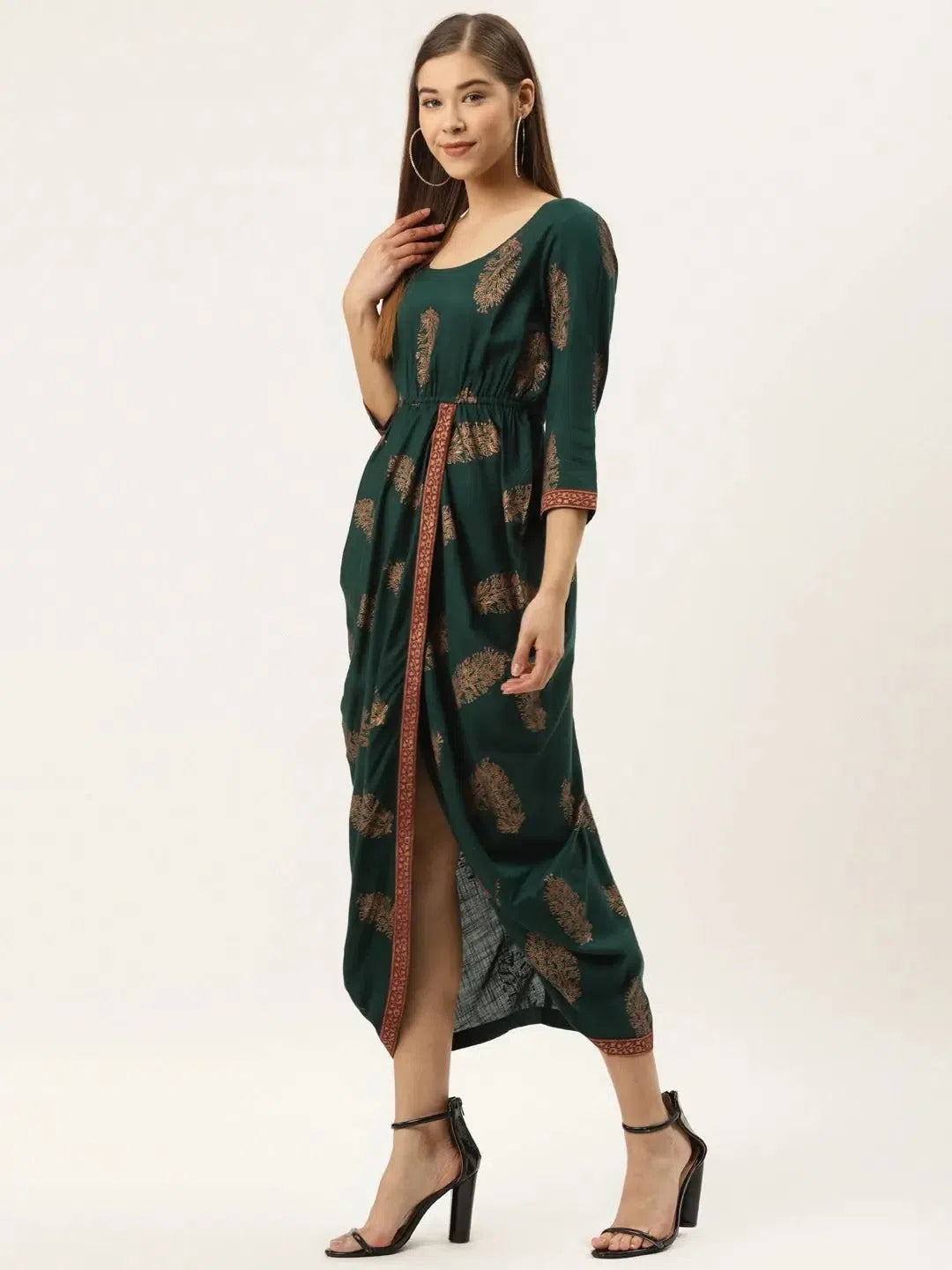 Online Clothing Boutiques Overlap side cowl dress in Bottle Green
