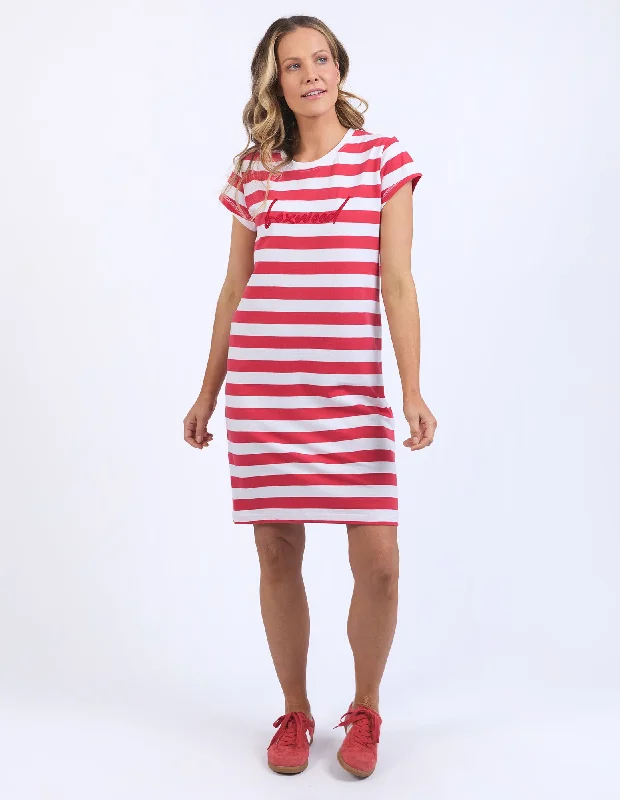 Sophisticated Style Foxwood Signature Stripe Tee Dress Cayenne & White Stripe