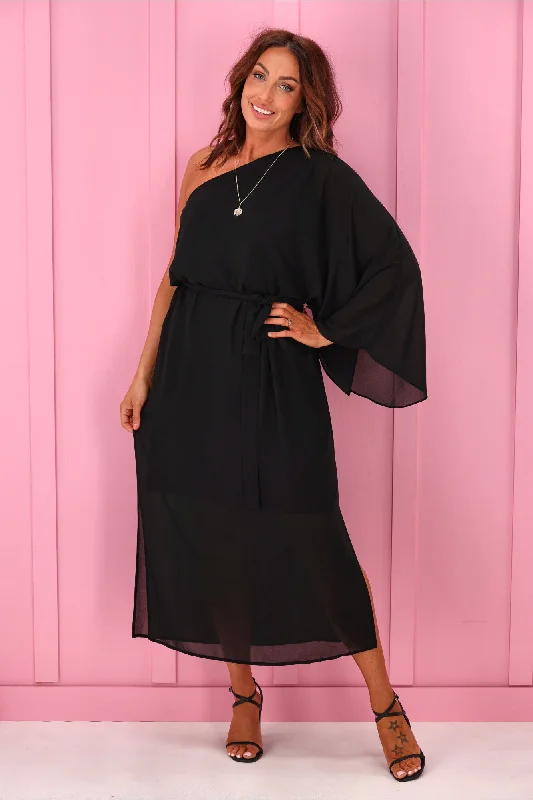 Women Clothing Jane James Saffron One Shoulder Dress Black