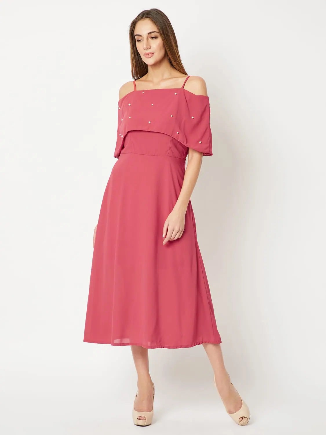 Charming Women's Outfit For Special Occasions See You Again Pearl Skater Dress Pink
