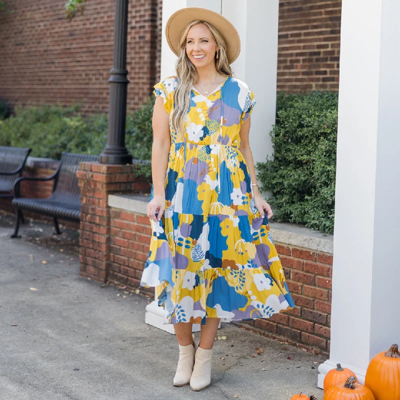 Women Fashion Love And Care Dress, Mustard