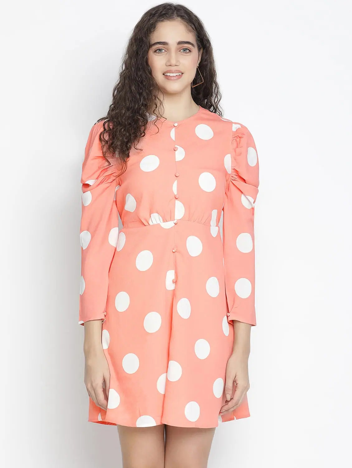Boho Chic Fashion Charvic Polka Print Adrobale Women Puff Sleeve Dress