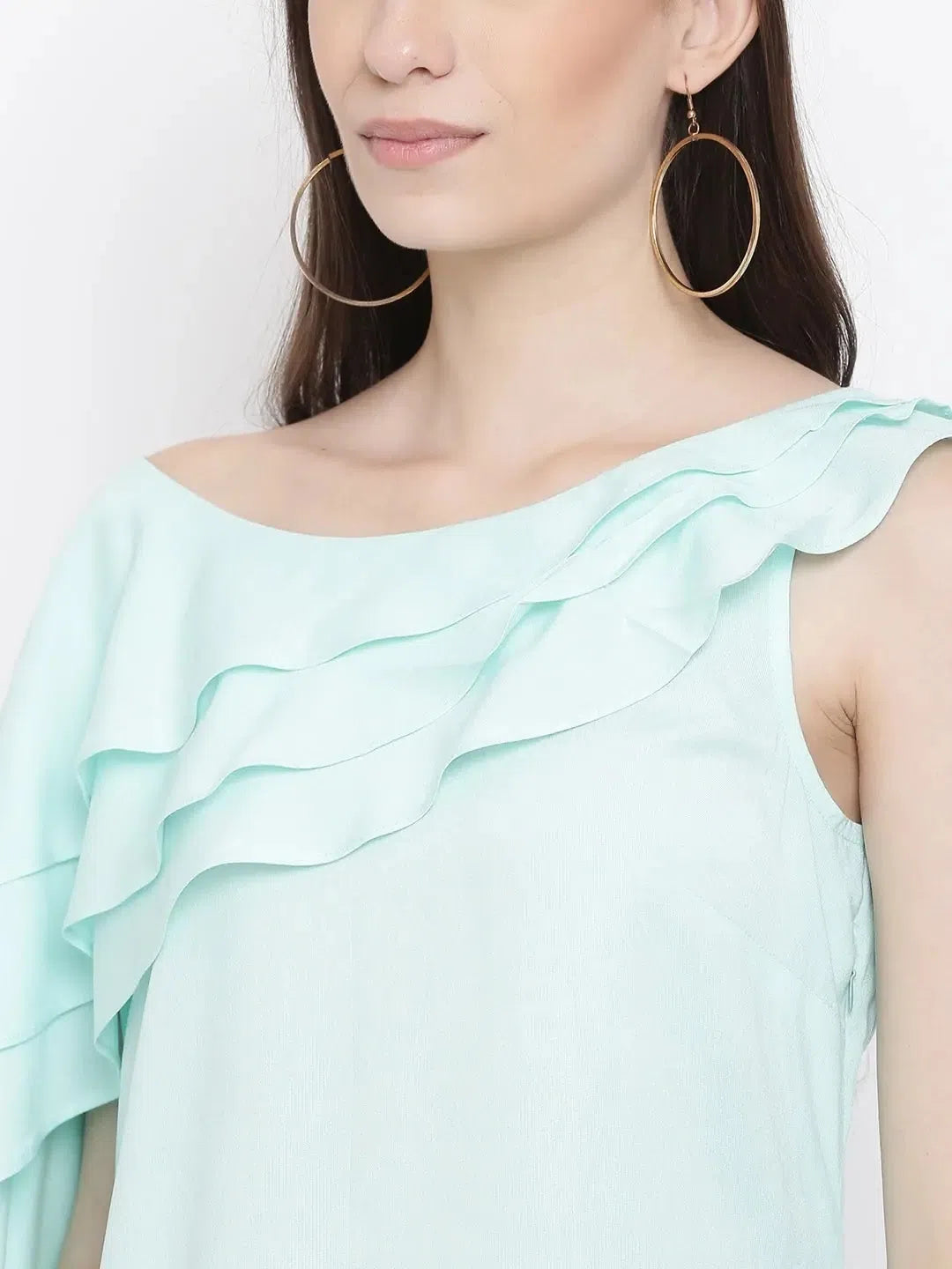 Classic Women's Fashion Triple layer Assymetric frill dress in Sky Blue