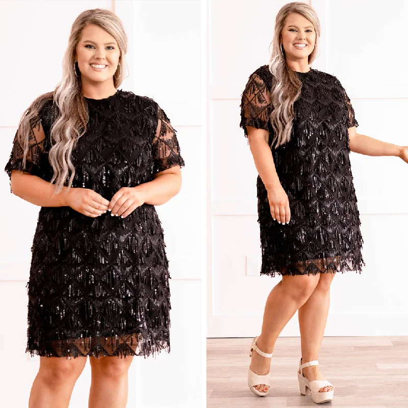 Women's Street Style Casual Wear Dazzled Up Dress, Matte Black