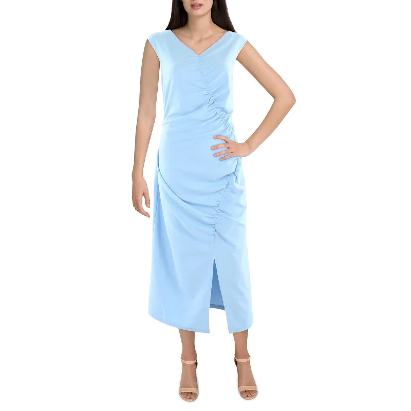 Colorful Clothing Nicole Miller Womens V-Neck Front Slit Sheath Dress