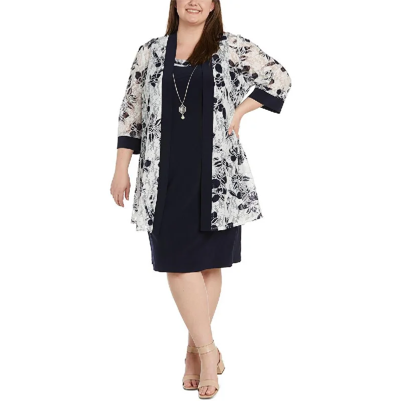 Trendy Women's Wear R&M Richards Womens Plus Printed Sheath Two Piece Dress