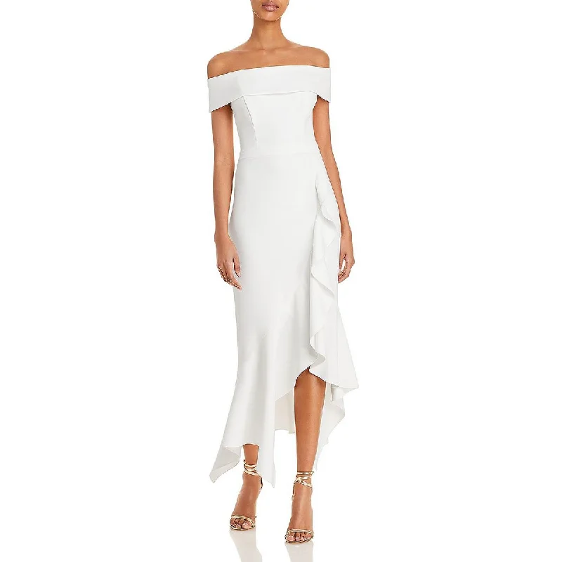 Women's Night-Out Clothes Aqua Womens Scuba Hi-Low Fit & Flare Dress