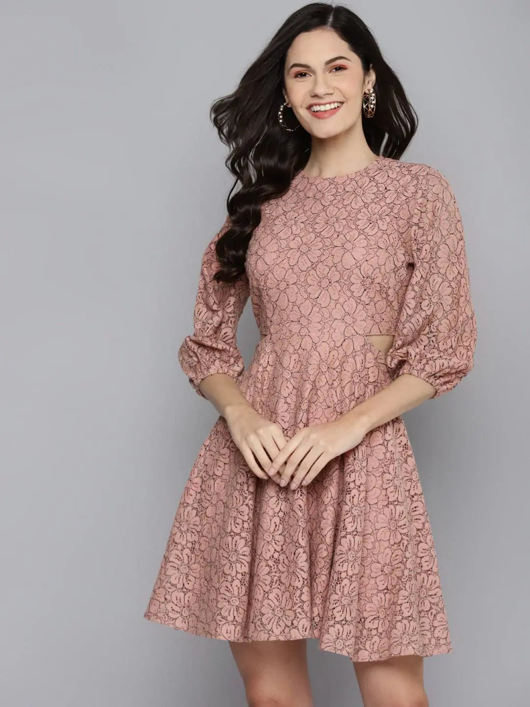 Trendy Boutiques Online Women Dusty Pink Lace Waist Cut-Out Dress