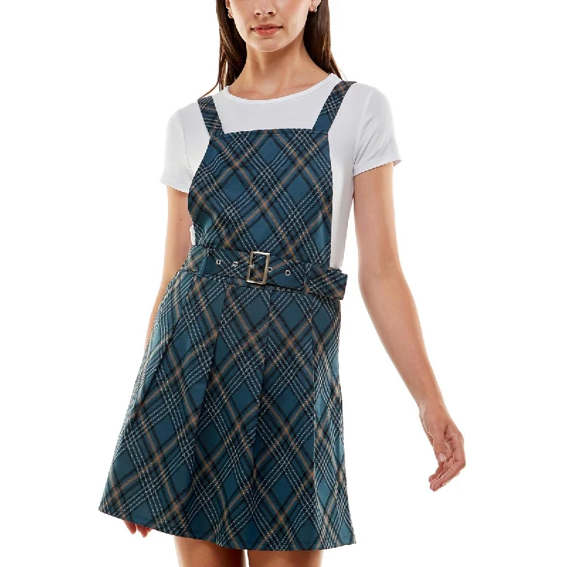 Affordable Women's Clothes Planet Gold Womens Juniors Plaid Mini Fit & Flare Dress