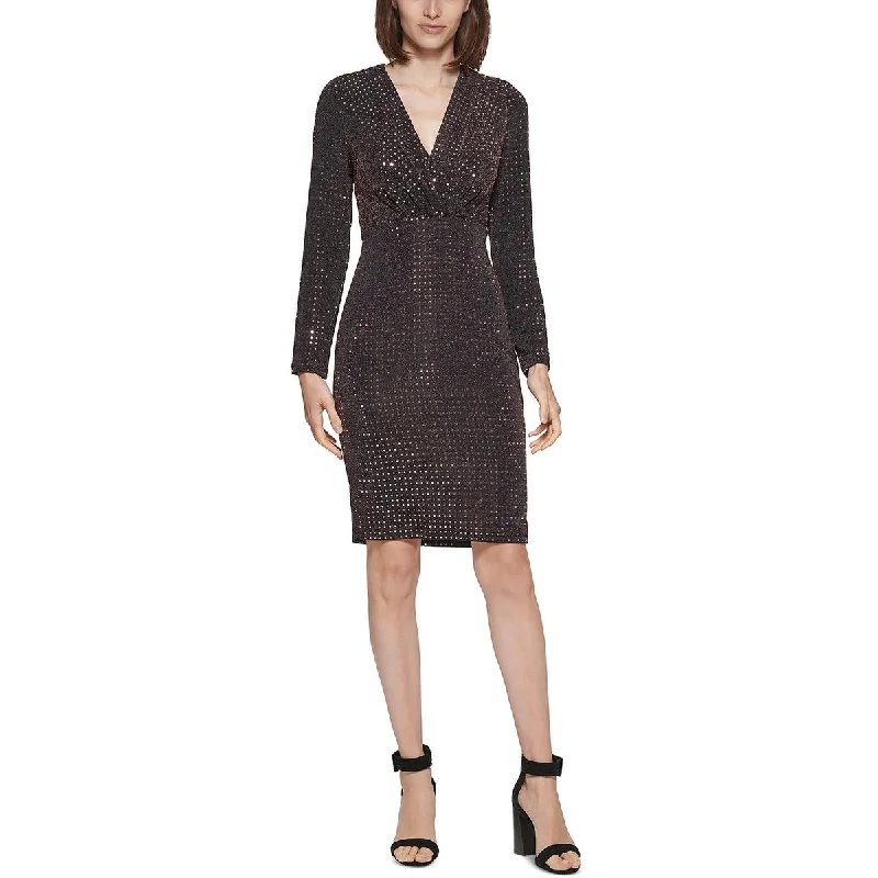 Women's Activewear Outfit Calvin Klein Womens Knit Metallic Sheath Dress