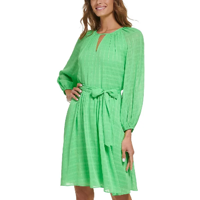 Outfits Ideas DKNY Womens Keyhole Metallic Fit & Flare Dress