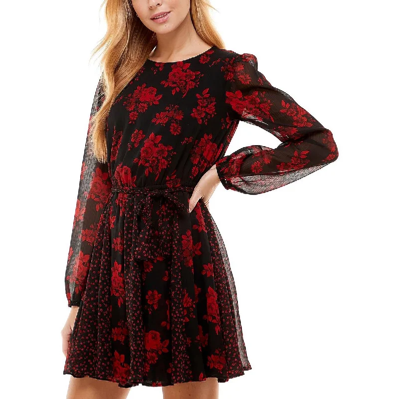 Sophisticated Fashion City Studio Womens Juniors Belted Mini Fit & Flare Dress