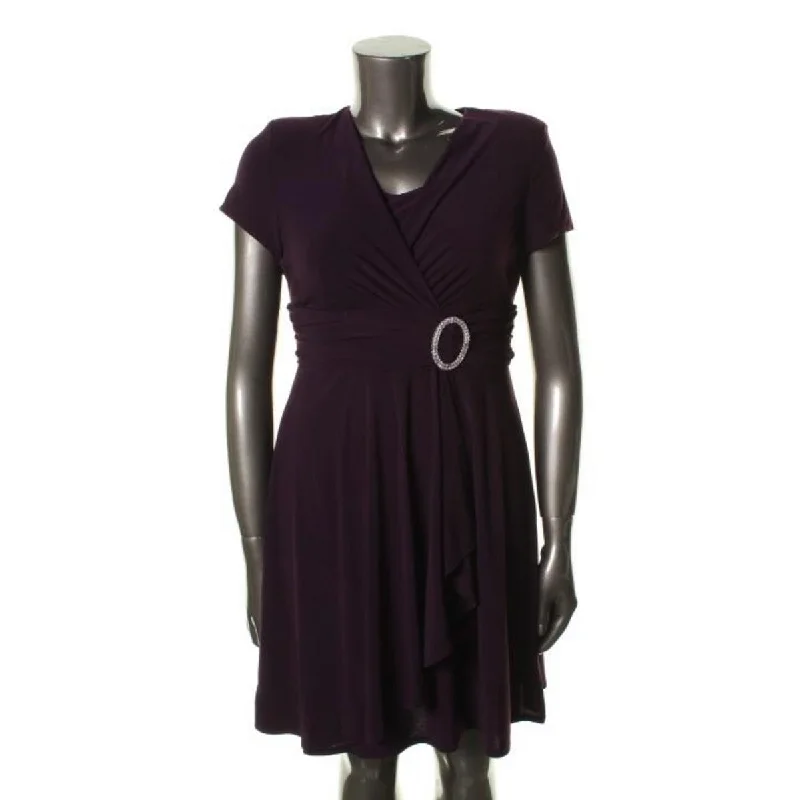 Women's Transitional Clothes R&M Richards Womens Petites Matte Jersey Short Sleeves Cocktail Dress