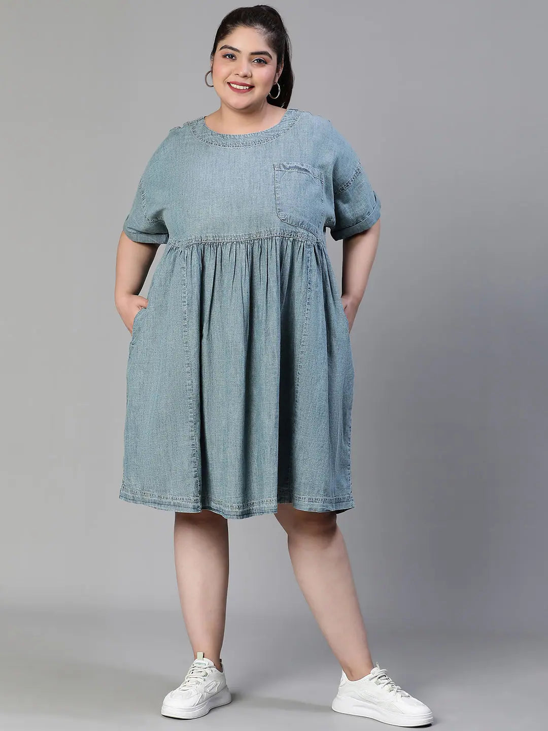 Women's Weekend Outfit Femenine Blue Baggy Style Denim Plus Size Dress