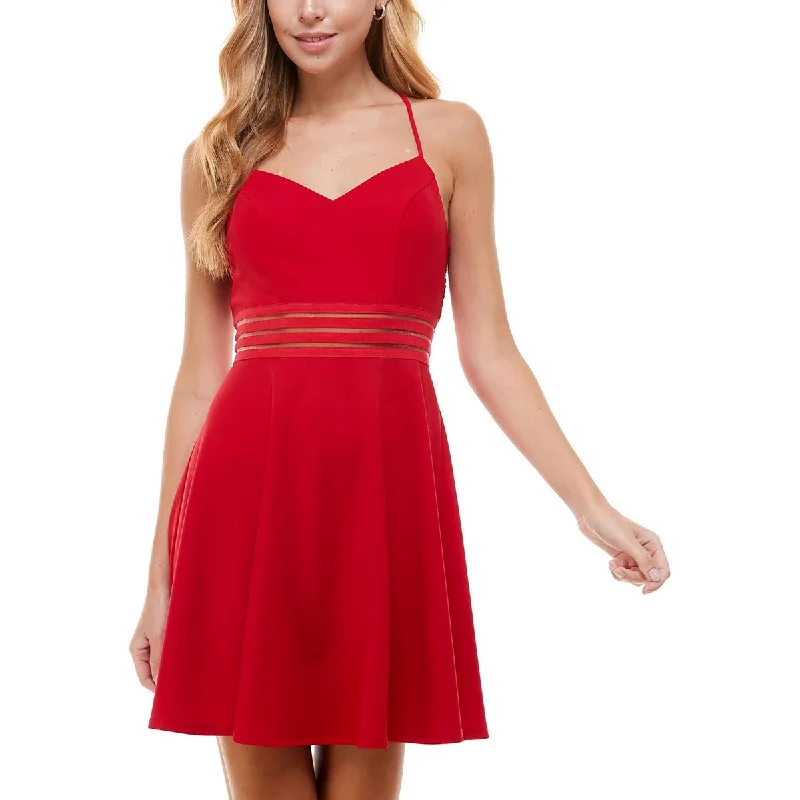 Comfortable Women's Outfits City Studio Womens Juniors Lace Back Mini Fit & Flare Dress