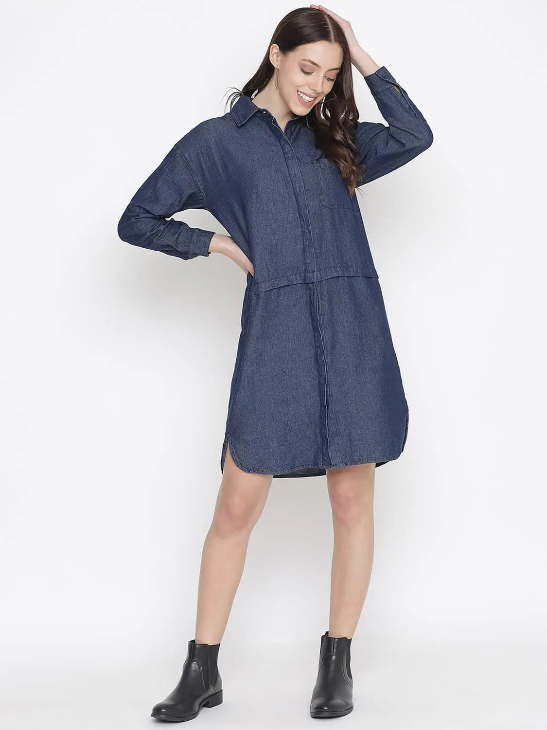 Affordable Women's Clothing Sale Online Oxolloxo Evergreen Cotton Denim Women Button-Down Women Dress