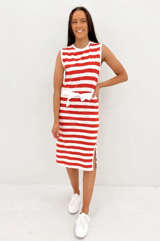 Women's Transitional Garments Bondi Dress Stripe Spicy Orange White Stripe