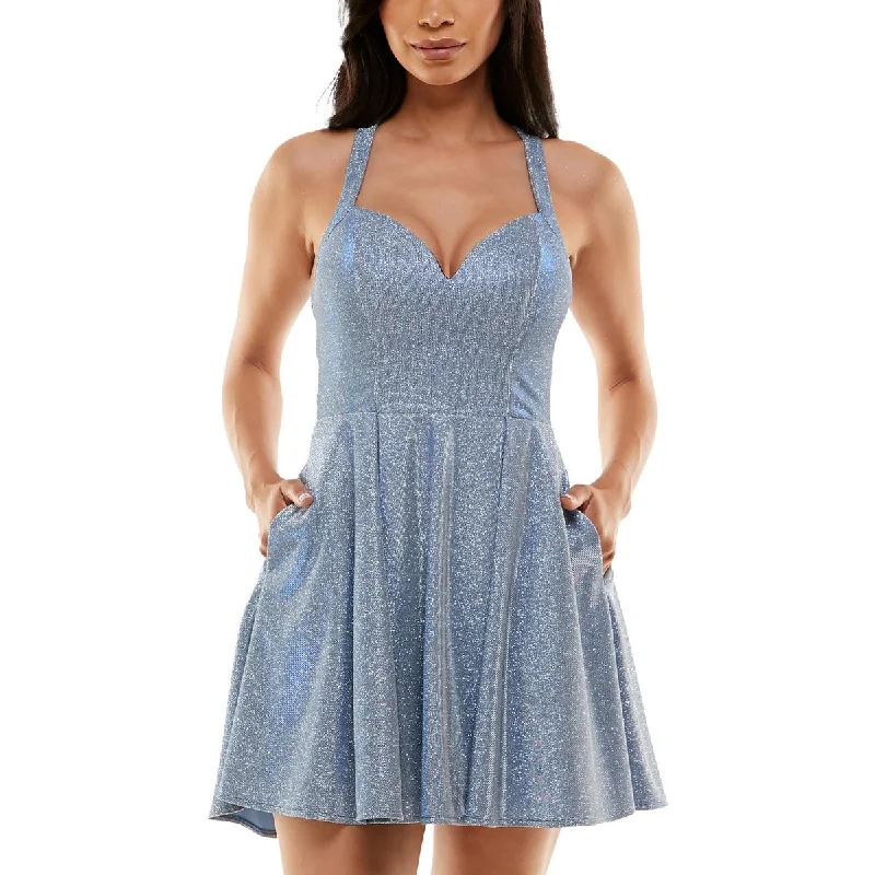 Plus-Size Women's Garments Bee Darlin Womens Juniors Glitter Mini Fit & Flare Dress