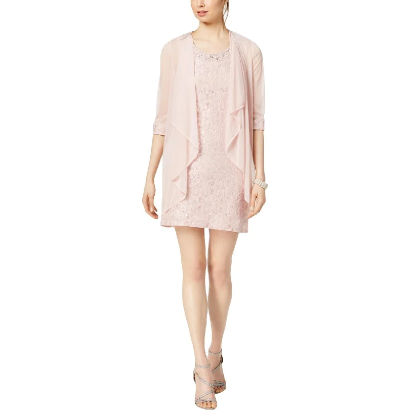 Chic Women's Clothing for Work and Travel R&M Richards Womens Petites Lace Special Occasion Dress With Jacket
